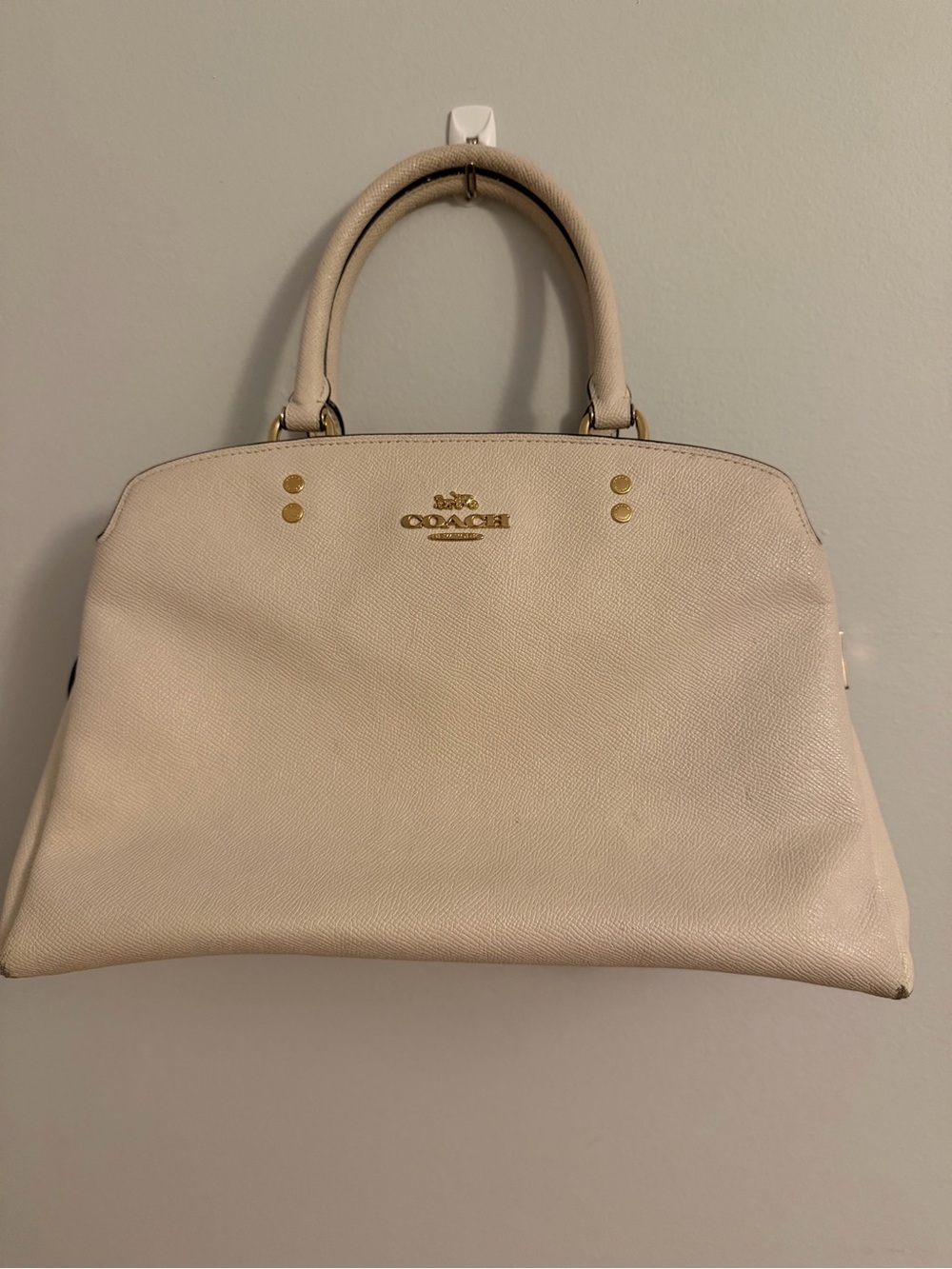 Coach Cream Leather Top-Handle Satchel with Gold Hardware